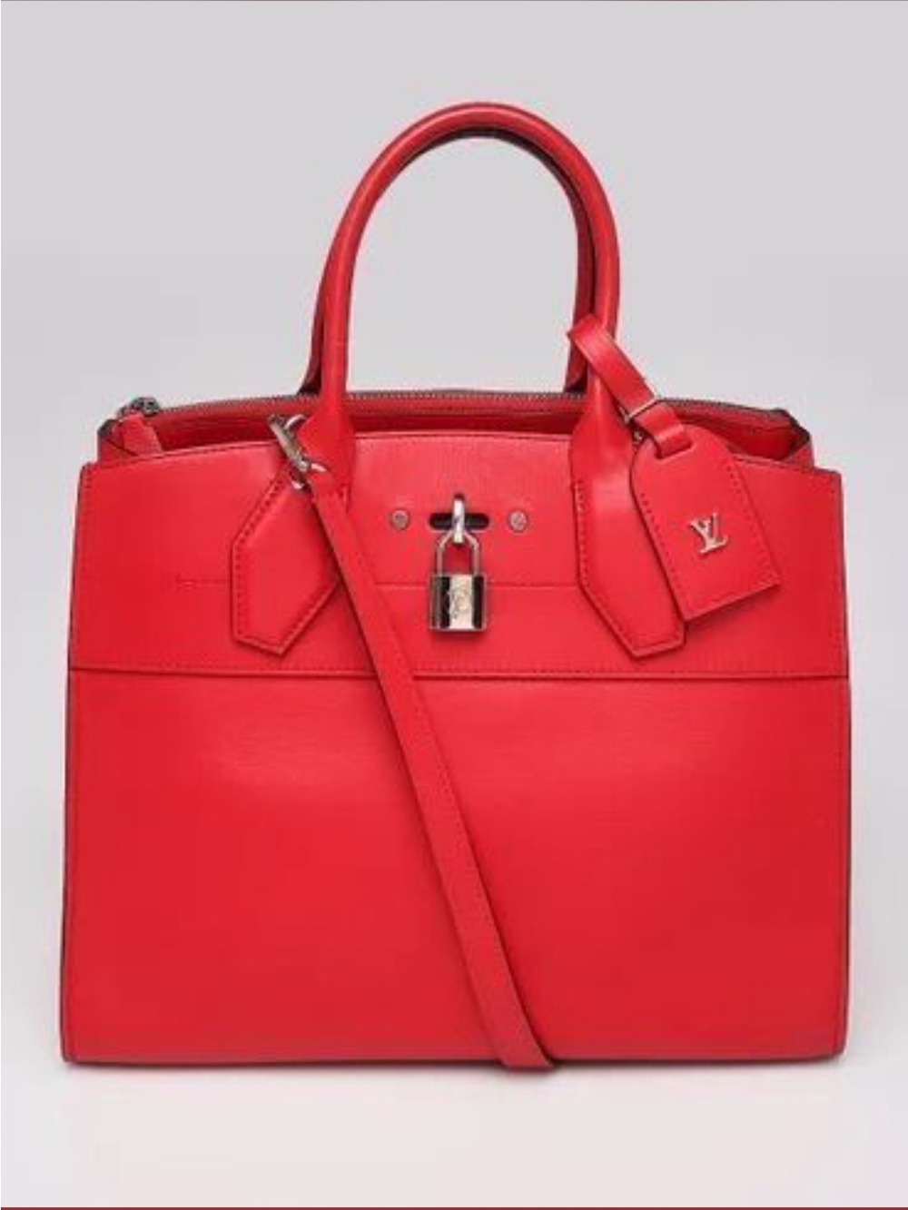 Louis Vuitton Red Leather Satchel with Padlock Charm